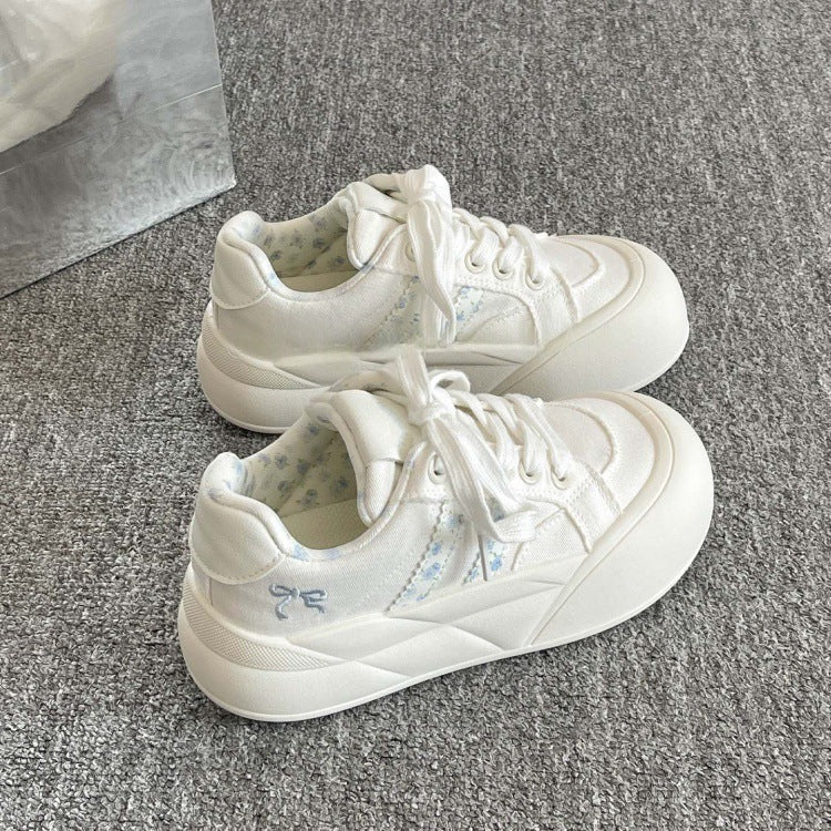 Autumcasual sneakers for women 2026new arrivalthick solewhite shoes with skirt thin canvas shoes niche style bread shoes