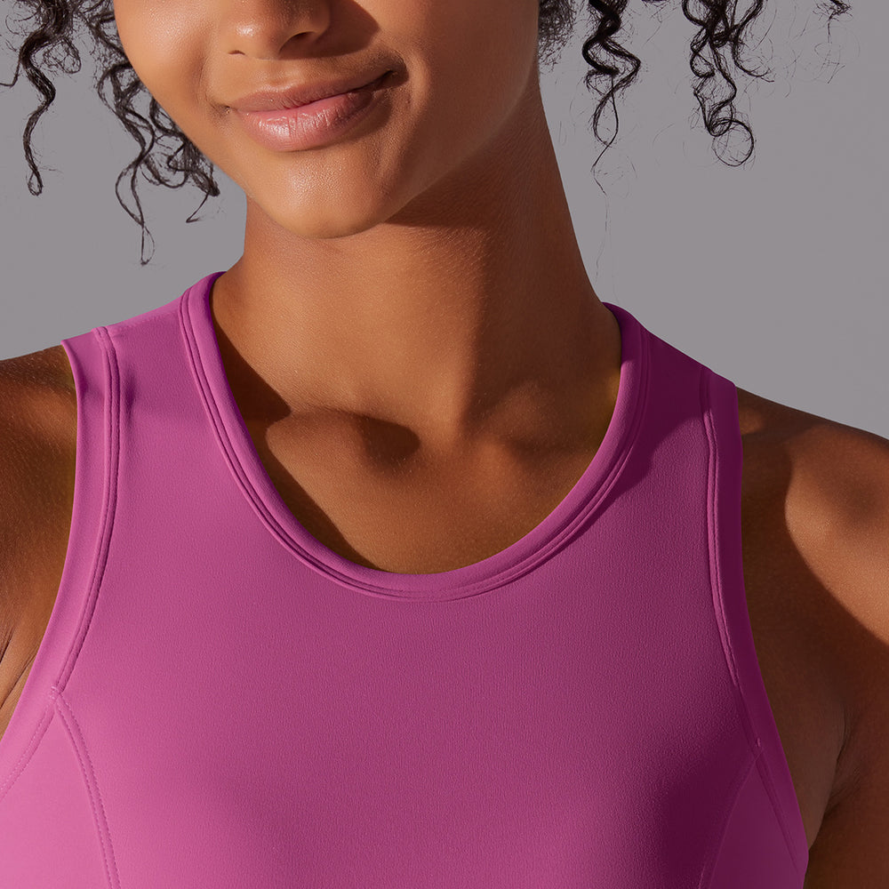 New double-sided nylon solid color slim-fit tummy control crew neck sports tank top running fitness yoga long sleeve top for women