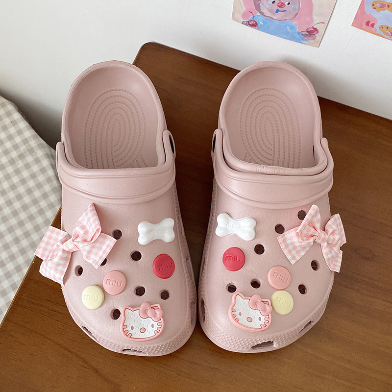 Cartoon cute bowknot clogs women's summer student outdoor sweet slippers eva one-piece two-wear sandals