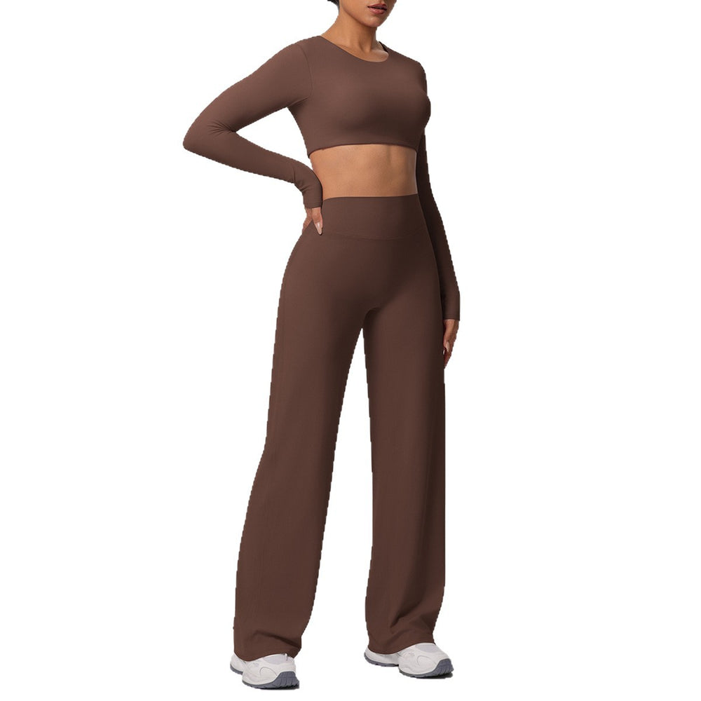 New arrival: solid color double-sided brushed microfiber seamless wide-leg activewear set - perfect for running, yoga, and fitness