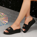 plus size round toe one-shaped wedge slippers 2024new arrival rhinestone flower women's exportfashion cloth slippers