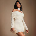 new arrival cross-border one-shoulder dress women's summer halter neck ribbon texture silmslimming look hip-covering short skirt
