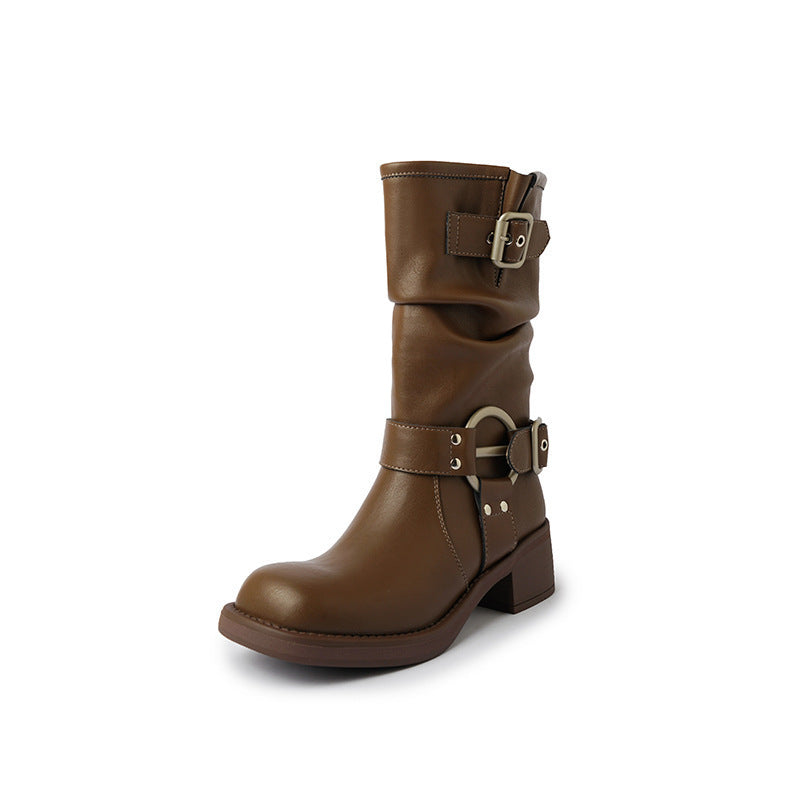Fashion western belt buckle pile boots knee socks long boots women's high boots knight boots martin boots
