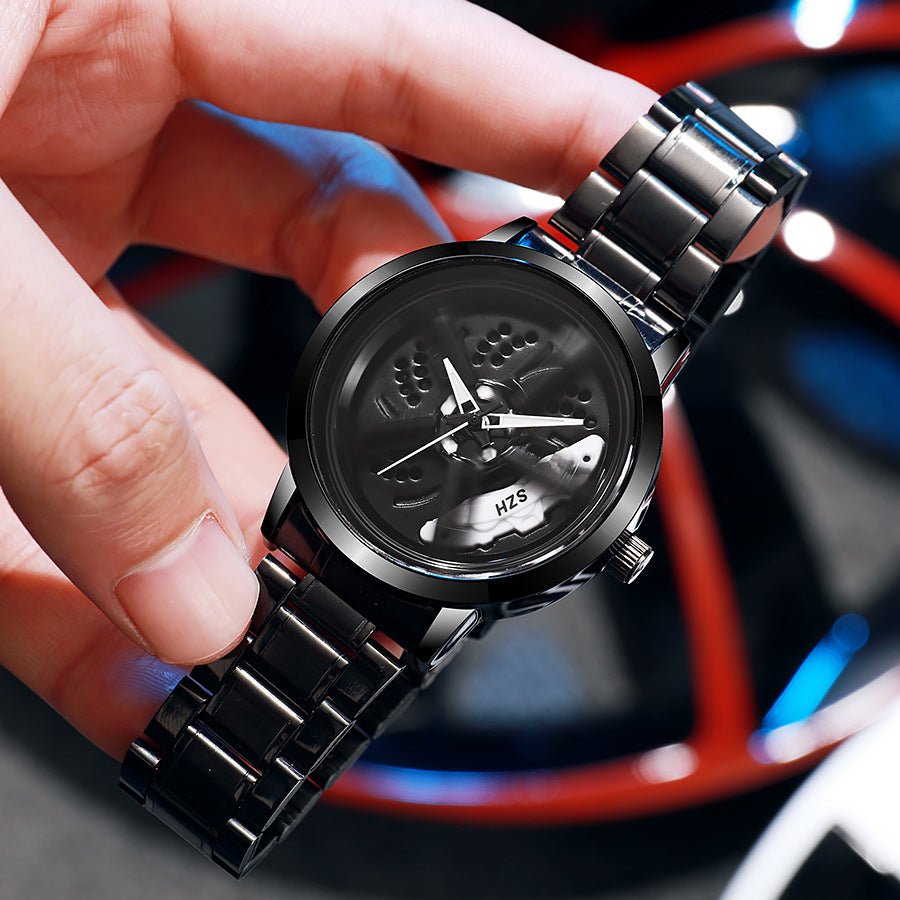 2025 new cross-border watch: sports car wheel hub rotating watch for men - trendy quartz watch with rotating bezel