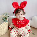 Spring autum baby infant cute princess style jumpsuit baby girl patchwork cherry style romper outing clothes