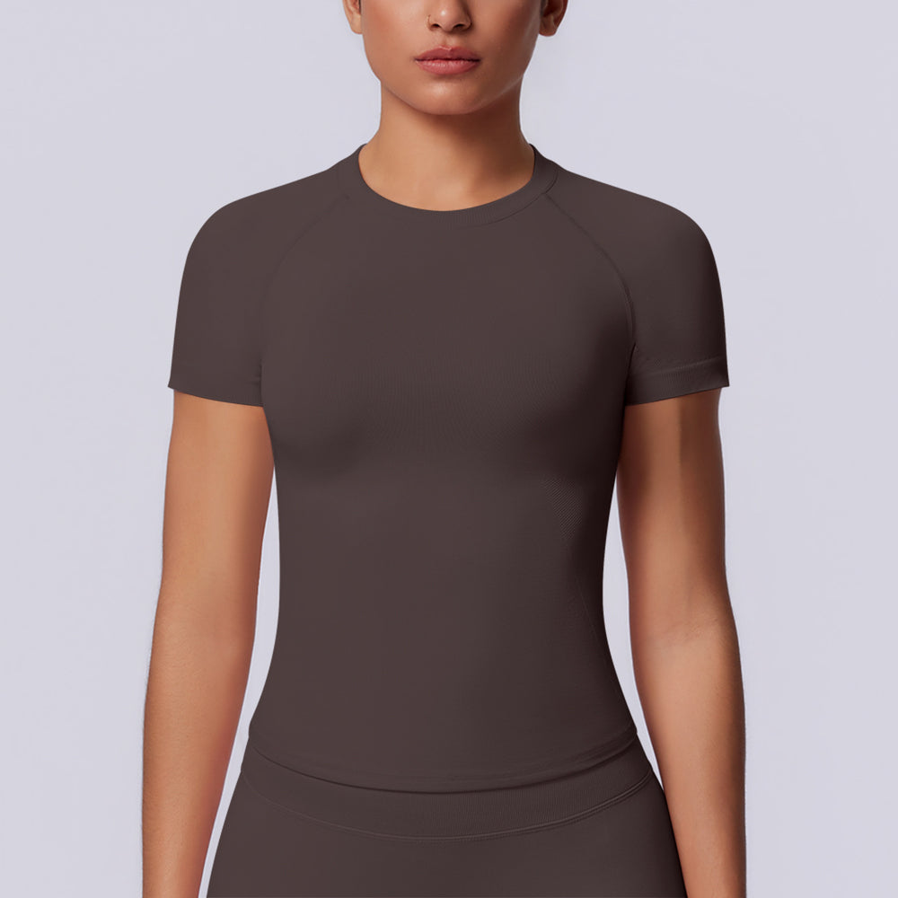 new arrival seamless tight short-sleeved t-shirt yoga wear high elastic sweat-absorbent hip-length short-sleeved running fitness tops for women