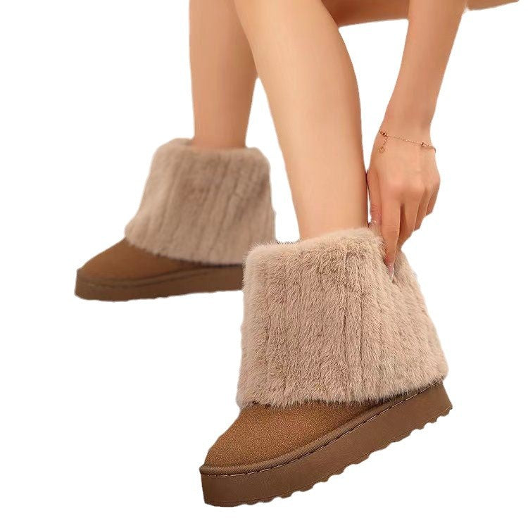 fall/winter new arrival: women's chunky platform ankle boots - plush fleece lined, european & american style, plus size available, perfect for cross-border e-commerce