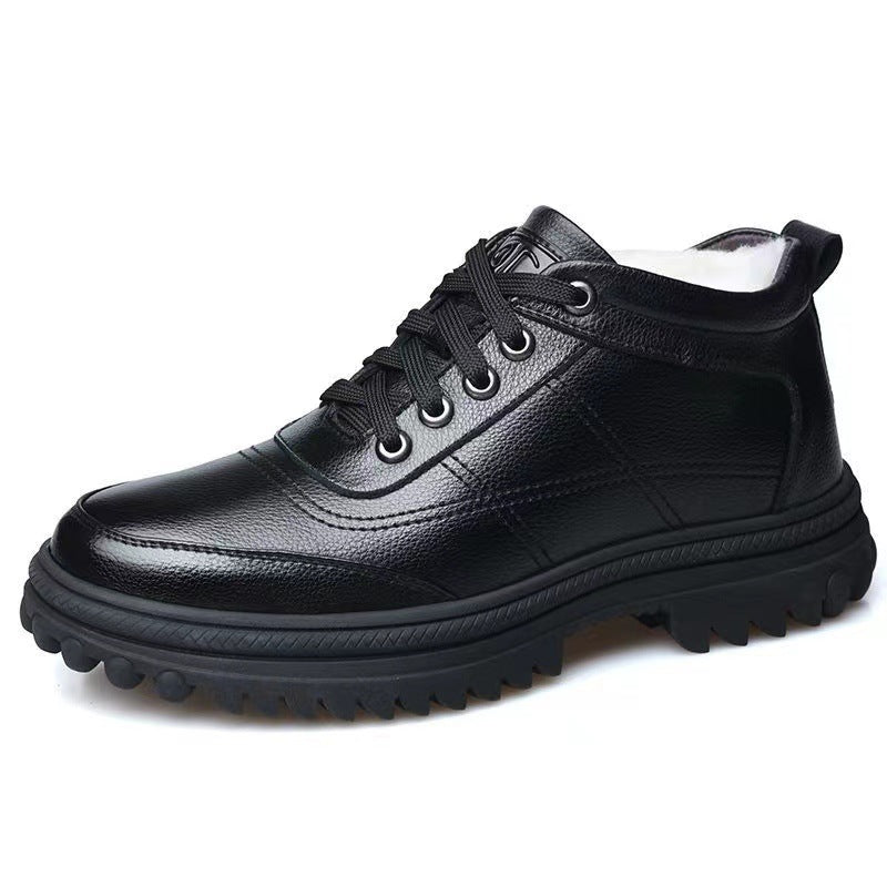 Men's winter warm cotton shoes - fleece lined, non-slip, casual high-top cotton shoes for men, elderly cotton shoes, men's leather cotton shoes for seniors