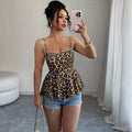 exclusive plus size women's clothing  new summer leopard print vest square neck suspender sleeveless tops for women