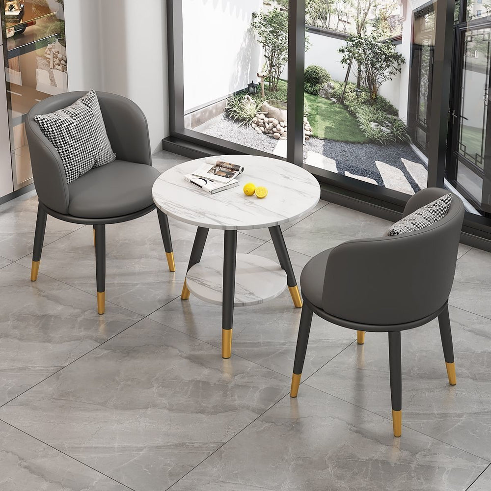 Luxury negotiation table and chair set - modern minimalist rock slab small round table hotel reception desk and chair set (one table, two chairs)