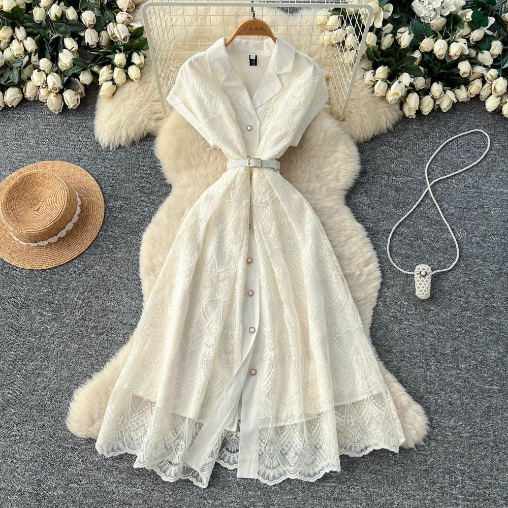 Luxury lace dress for women - summer crochet embroidery, unique and chic design, exuding a sophisticated and elegant aura