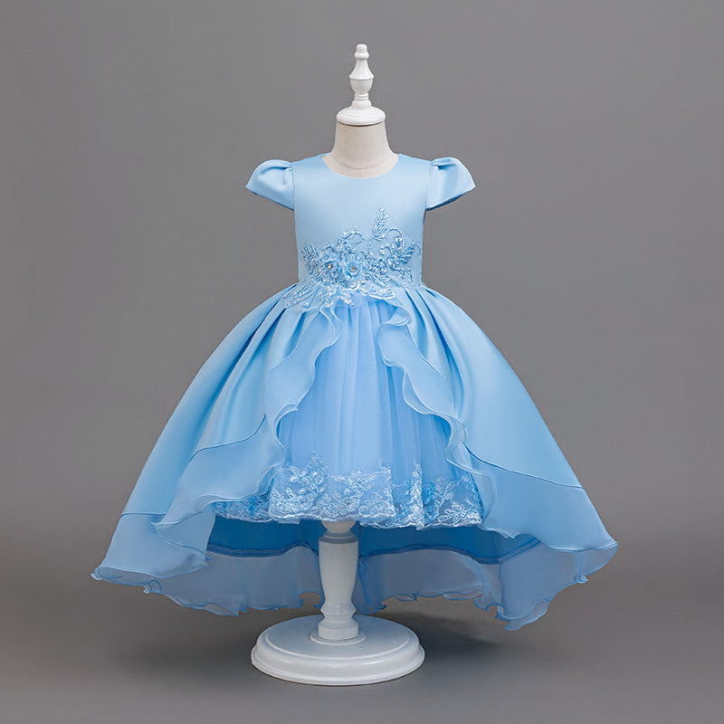 export girls' dresses, train skirts, flower girl wedding dresses, princess dresses, in-stock wholesale children's dresses, short-sleeve style
