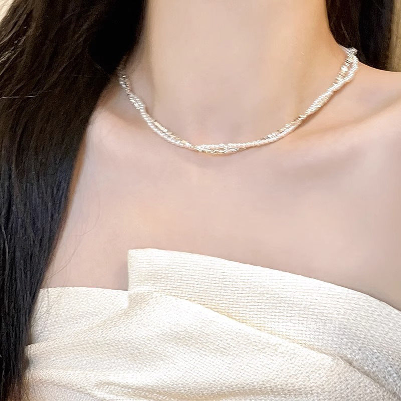 Universal buckle broken silver pearl necklace for women easiest for matchclassy double-layer clavicle chain beaded jewelry