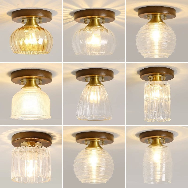 Walnut color new Chinese ceiling light corridor entrance balcony entry light personalized solid wood cloakroom Chinese lighting