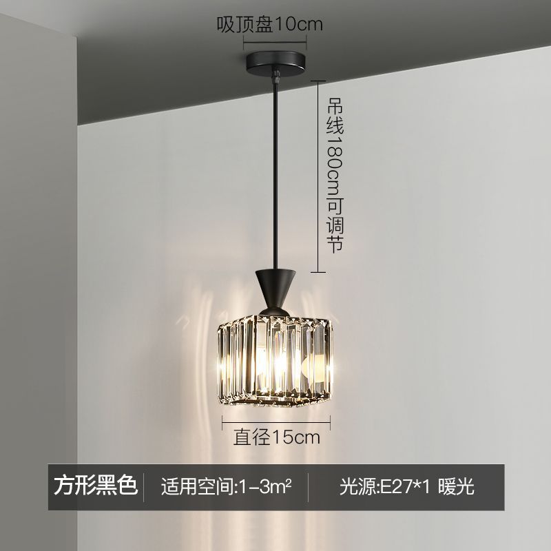 Modern minimalist bedroom bedside pendant light, simple bar counter entryway lighting, single-head suspension crystal chandelier