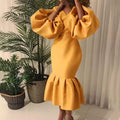 D115 cross-border sourcing: african plus-size women's fashion - solid color v-neck bubble sleeve fishtail dress, european and american style evening gown