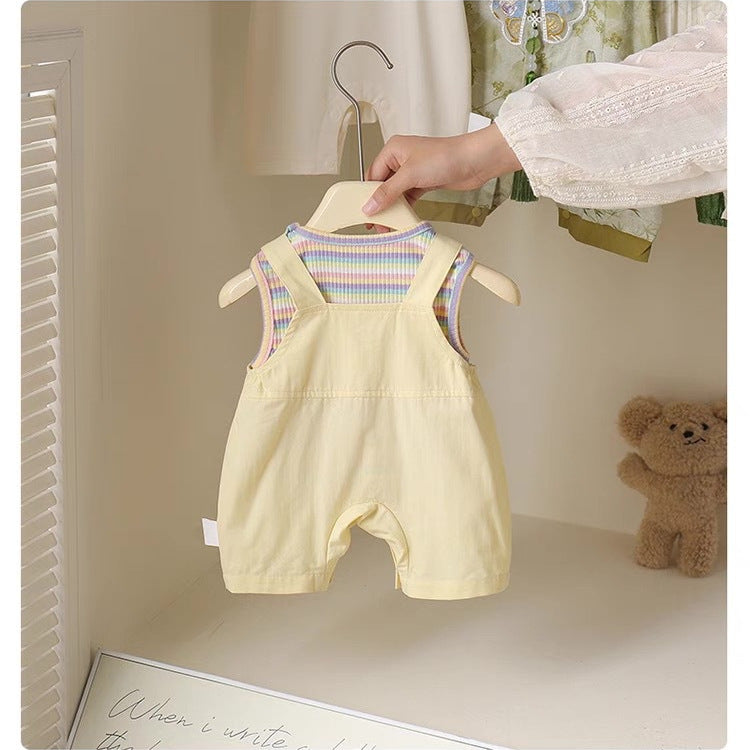 baby crawling suit kids summer short sleeve overalls suit infant baby cartoon piggy two-piece set trendy