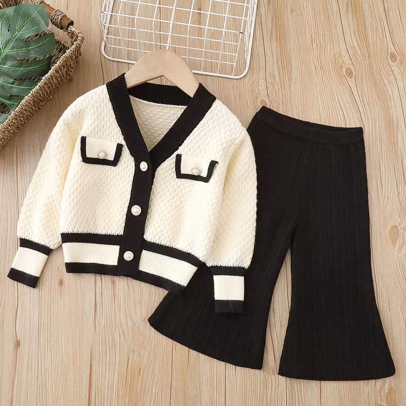 Girls' knitted sweater set - two-piece outfit - new autumn/winter  collection - baby girl flare pants & cardigan set