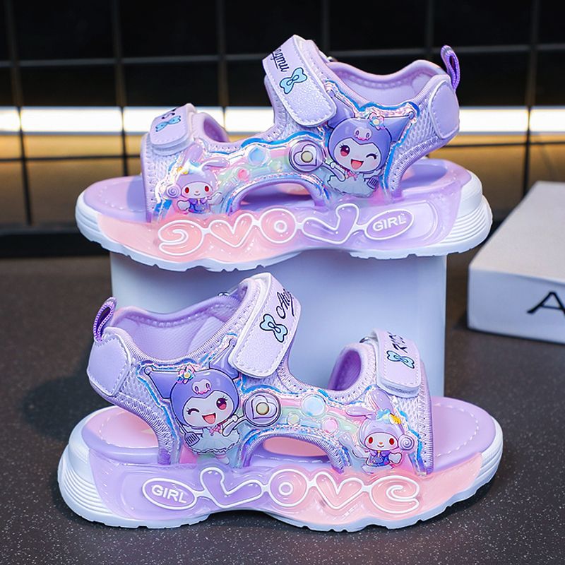 Kuromi girls' sandals - new  summer collection: light-up princess sandals for kids, stylish baby beach slippers for girls