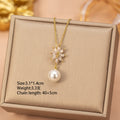 8442 pearl eight pointed star gold necklace