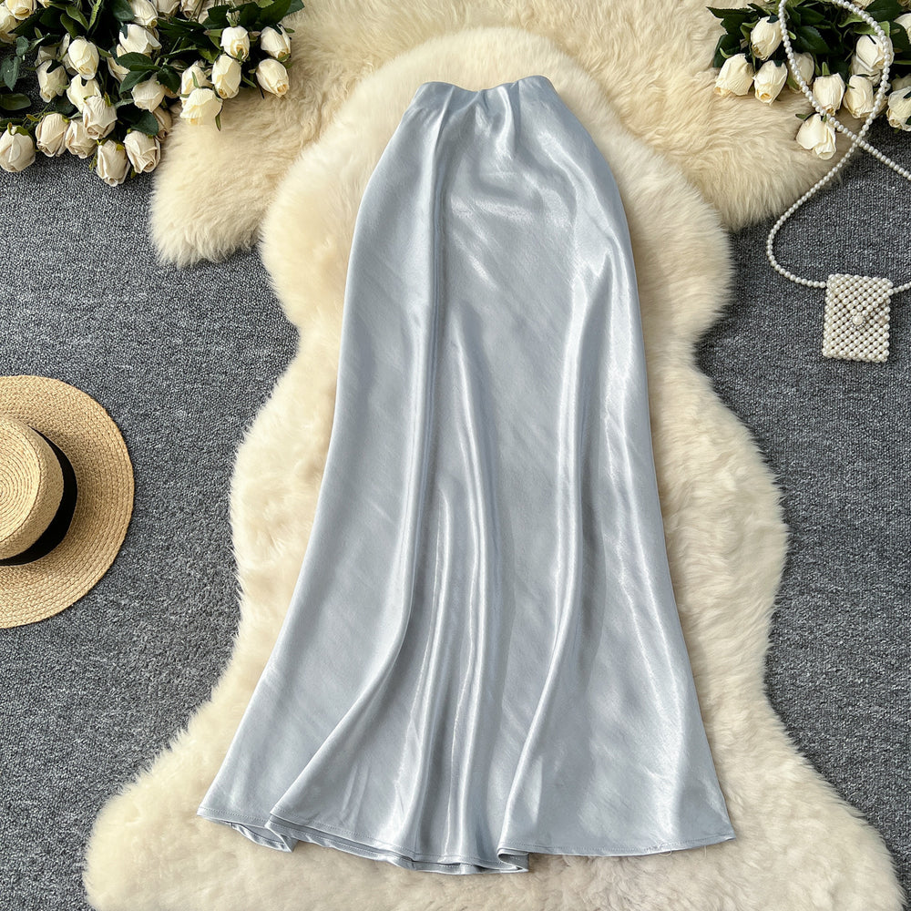 Premium satin midi skirt - 2025 new collection: luxurious, high-waisted, slimming a-line bodycon fishtail skirt with a beautiful drape