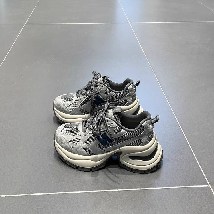 Spring/summer height-increasing chunky sneakers for women, 2026 new trendy street style, thick sole, retro, breathable mesh, lightweight casual athletic shoes