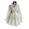 European and american women's clothing  autumn new collection: sweet and fresh striped turn-down collar long-sleeve shirt and panelled midi skirt two-piece set