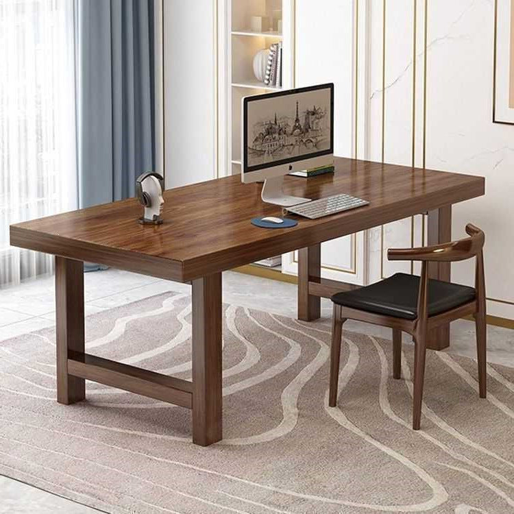 Modern minimalist extra-thick solid wood computer desk for office, living room, home desktop, study, rectangular rounded corner desk