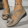 Export new arrival  spring autum elastic band bows beanie shoes suede wedge heel cross large size flats women