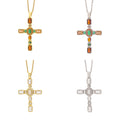 【titanium steel】cross-border fashionable colorful zircon cross necklace for women - high-end, light luxury sweater chain jewelry
