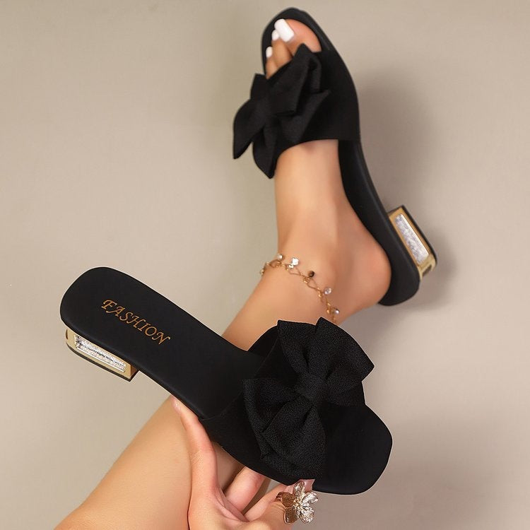 Women's summer sandals 2026: new korean style chunky heel peep-toe slides with bow detail - perfect for outdoor wear