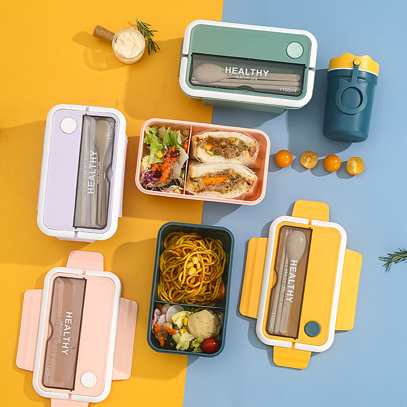 Student lunch box microwaveable japanese lunch box fresh-keeping grids portable tableware plastic square lunch box gift