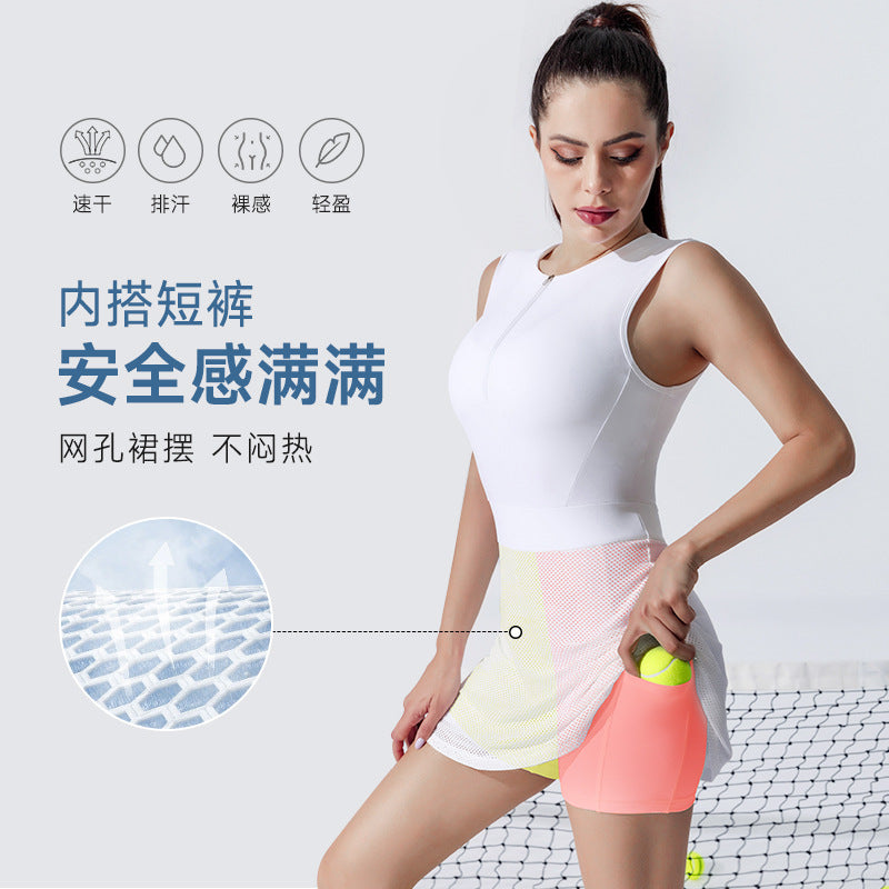 Summer lightweight tennis skirt set golf badminton outfit running fitness activewear jumpsuit high waist slimming