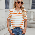 European and american cross-border e-commerce new    casual striped knitwear turn-down collar sweater top for women