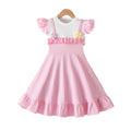 Exportsummergirldressfake two-piece flying sleevesrufflesflowerspatchwork waist large skirt kids skirt