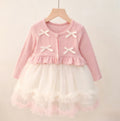 Girls' princess dress - new autumn collection: long-sleeved mesh dress with sweet bow detail - stylish and chic for little girls