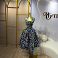 European and american cross-border women's fashion  winter new sleeveless bandeau halter neck printed ruched unique dress