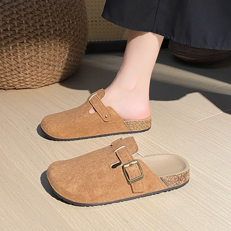 New arrival lazy shoes birkenstock slippers women's spring & fall home thick solenon-slipoutwearpure color toe-cap half slippers wholesale
