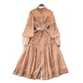 Palace style dress for women spring new frencheleganceembroider lantern sleeves waist single breasted large hem long skirt