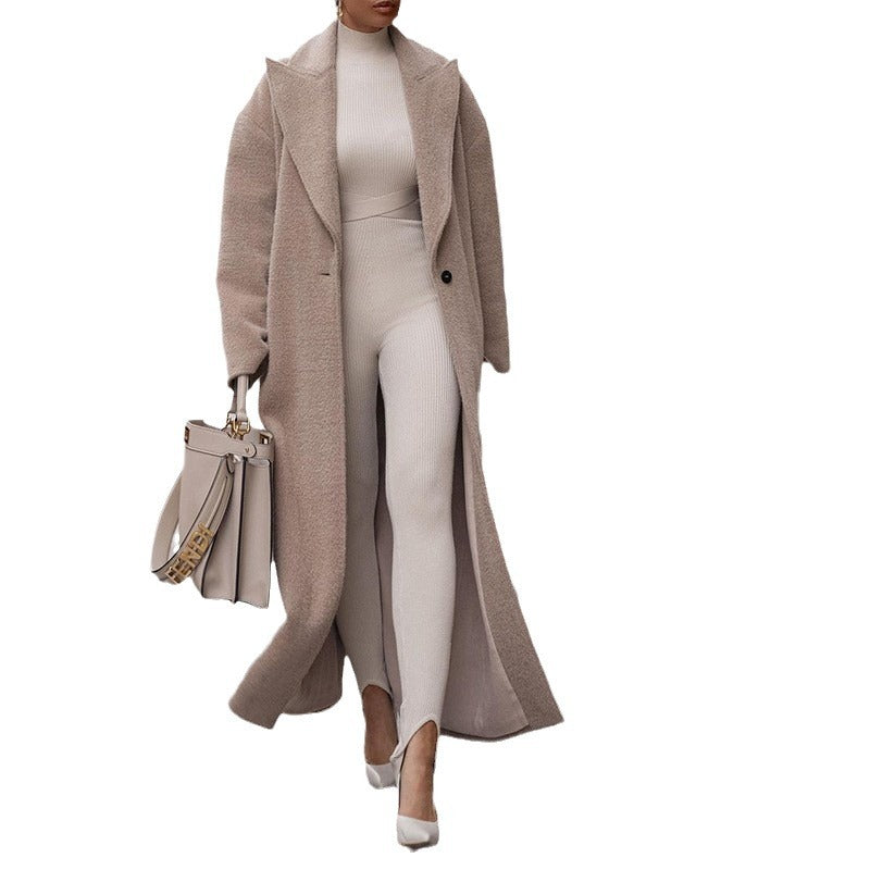 european and american autumn/winter cross-border direct sales warm outerwear long sleeve turn-down collar women's plush top women's coat