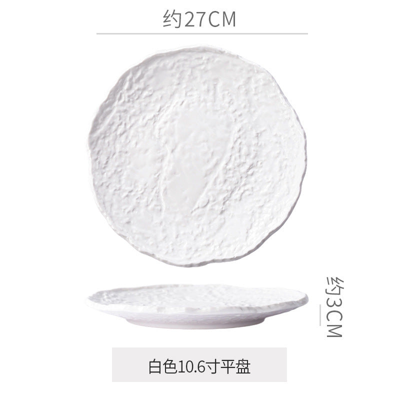 Rock texture minimalist ceramic western dinnerware black and white bowls plates dishes restaurant hotel high-end plating fruit salad bowl
