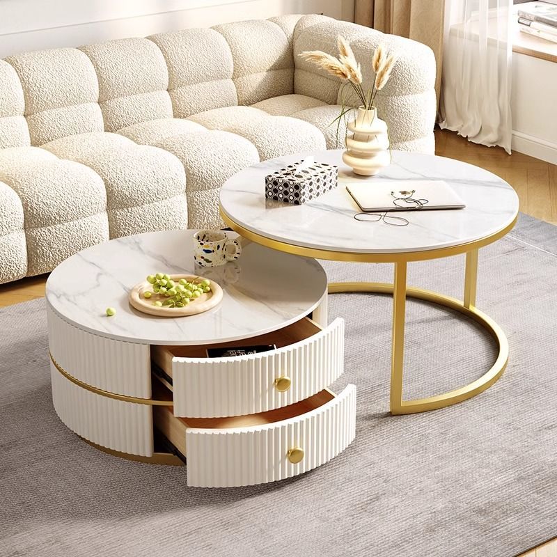 Coffee table living room for home rock slab small apartmentaccessible luxury modern round combination coffee table cream style