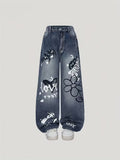 girls' denim jeans: new loose-fit casual straight-leg pants