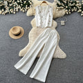Lightly mature elegance style work clothingtwo-piece set female summerelegant beaded sleeveless vest loose pantsslimming lookfashionsuit