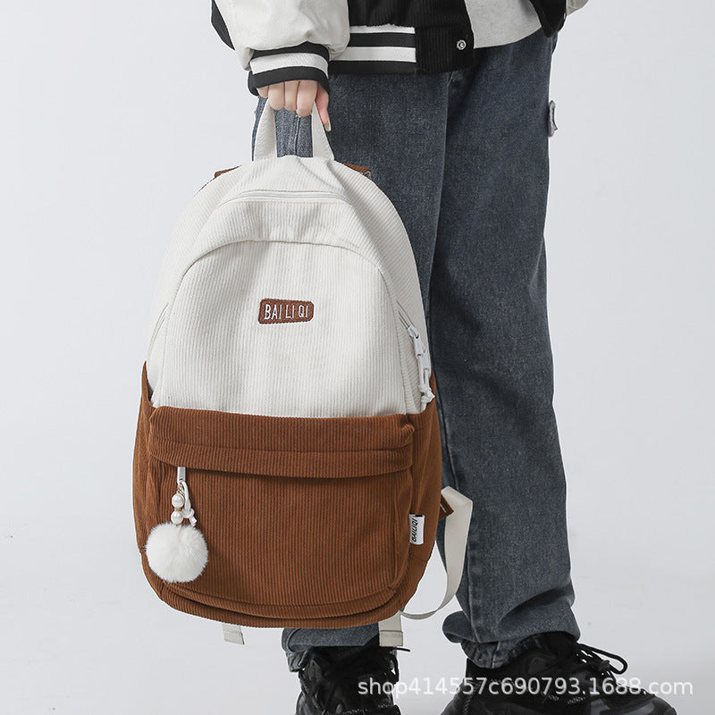 Backpack corduroy fabric is thick, soft and not easily deformed casual travel outing mommy bag girls backpack
