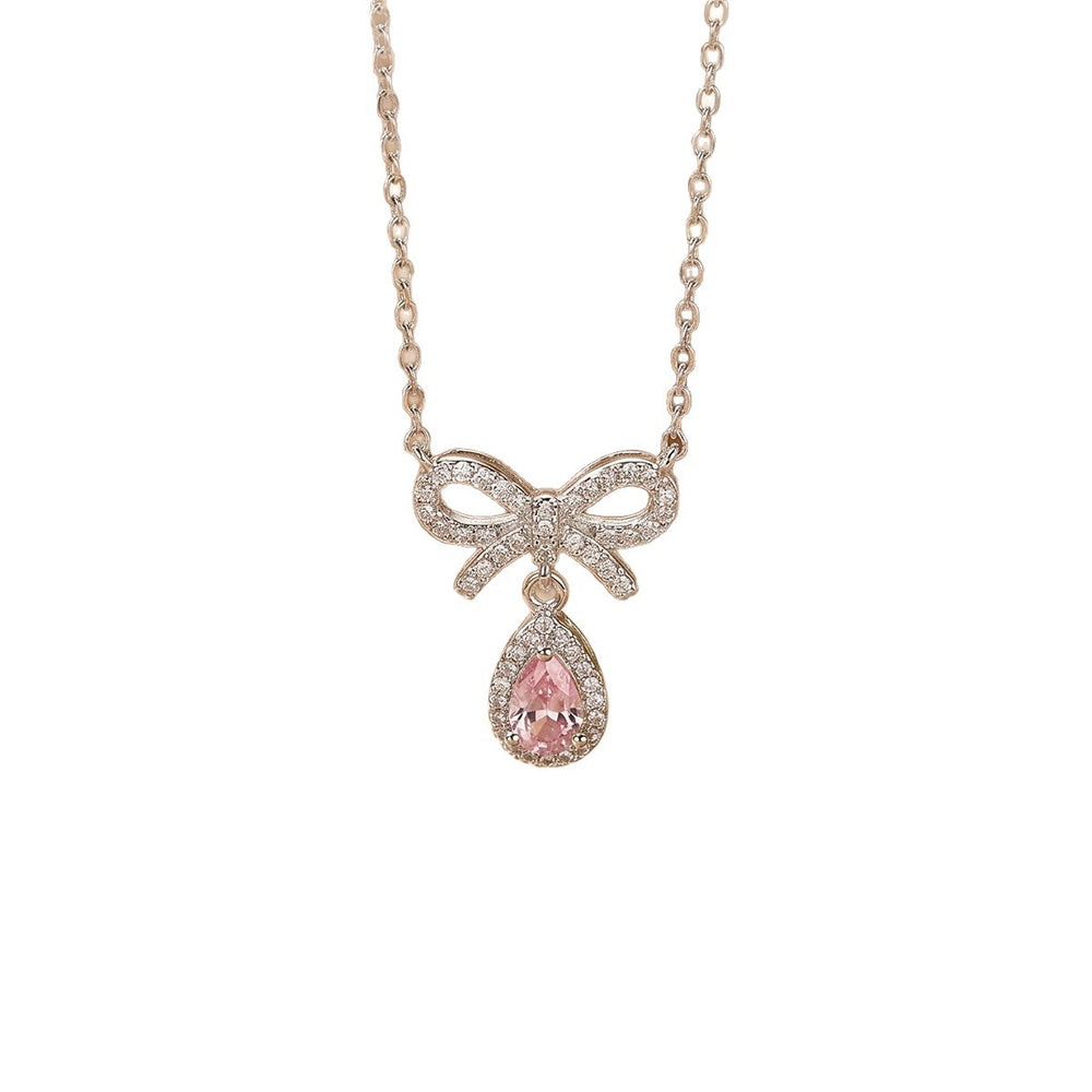 Popular popular smart sweet bow water drop necklace accessible luxury niche women's inlaid zirconium non-fading clavicle chain jewelry