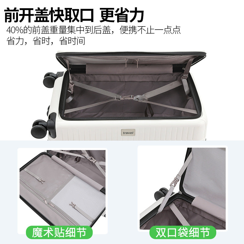 Side open lid luggage female double zipper 2025 front open suitcase trolley case password case boarding case