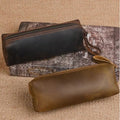 Hot-selling retro genuine leather stationery pencil case, top grain crazy horse leather handmade coin purse, student stationery organizer