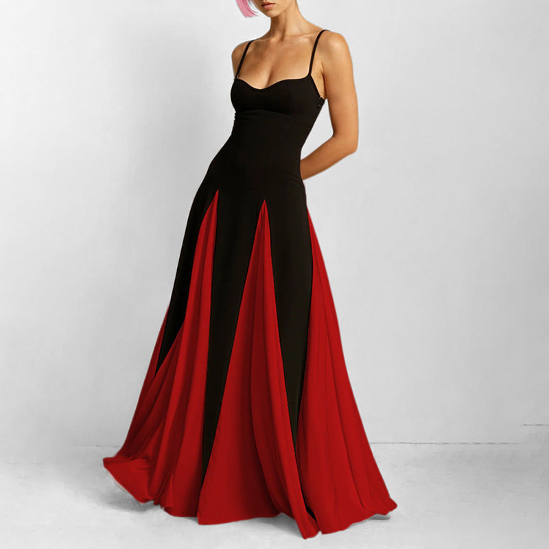 cross-border e-commerce european and american women's clothing: new summer collection - color block crew neck casual fitted waist slimming a-line maxi dress