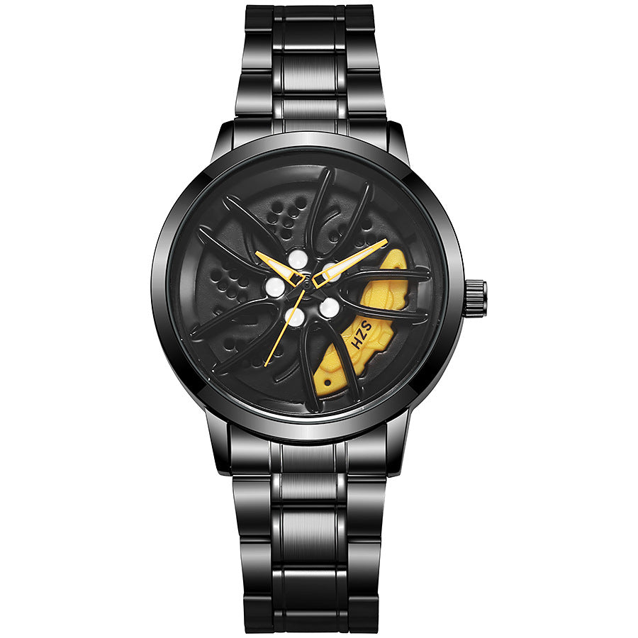 New creative sports car wheel design wristwatch - 3d hollow dial fashion men's watch - large dial quartz watch - wholesale